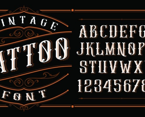 Image related to tattoo fonts or a tattoo design featuring different font styles.